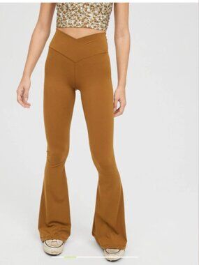 Aerie OFFLINE Flare Leggings Mustard Cedar Expedition M High Waisted Crossover Y